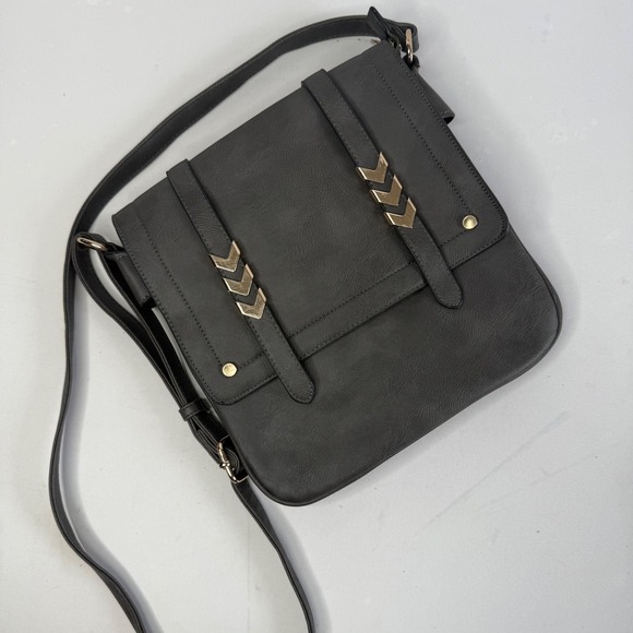 Unbranded Handbags - Alyssa Double Compartment Gray Large Crossbody Bag Gold Accents Adjustable Strap